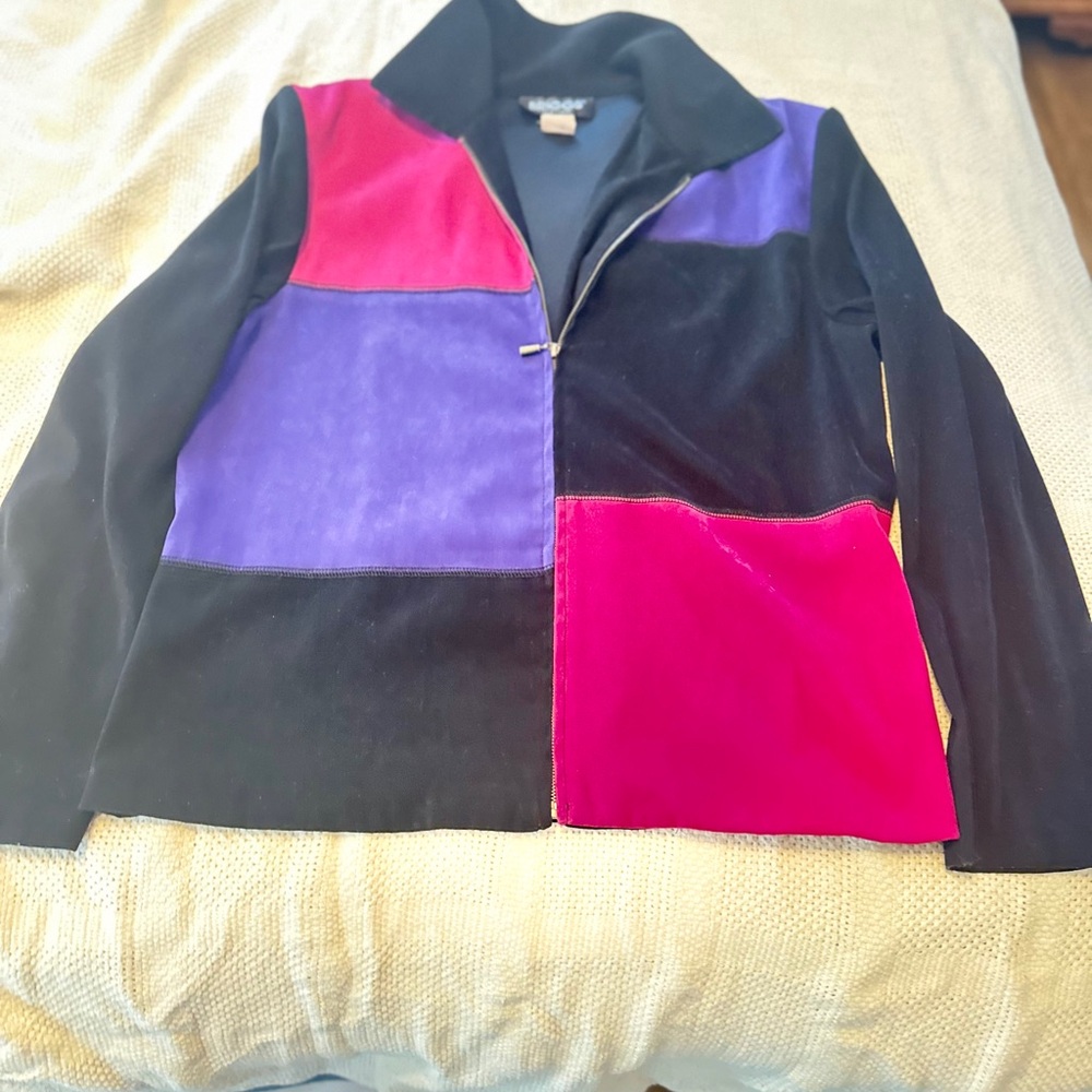 Briggs New York Women's Colorblock Blazer - Pink, Purple, Black. Size 8